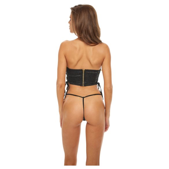 Bombshell - corsetto e tanga leopardato - nero - M