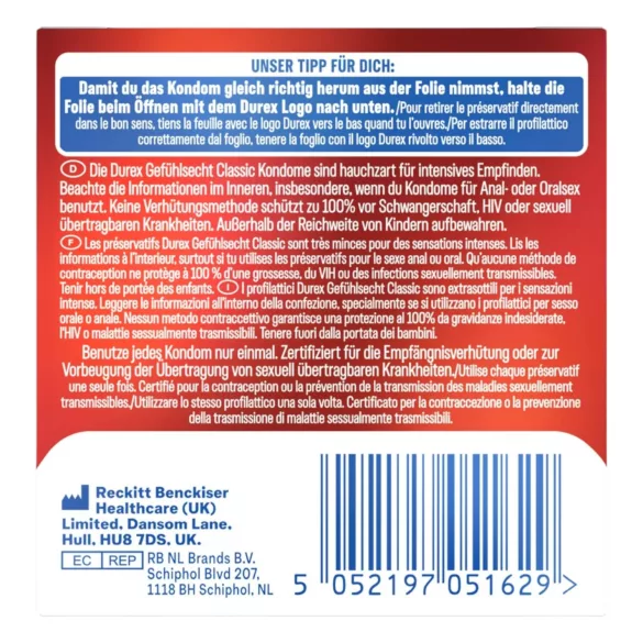 Durex - preservativi ultrasottili - sensazione naturale - confezione da 3
