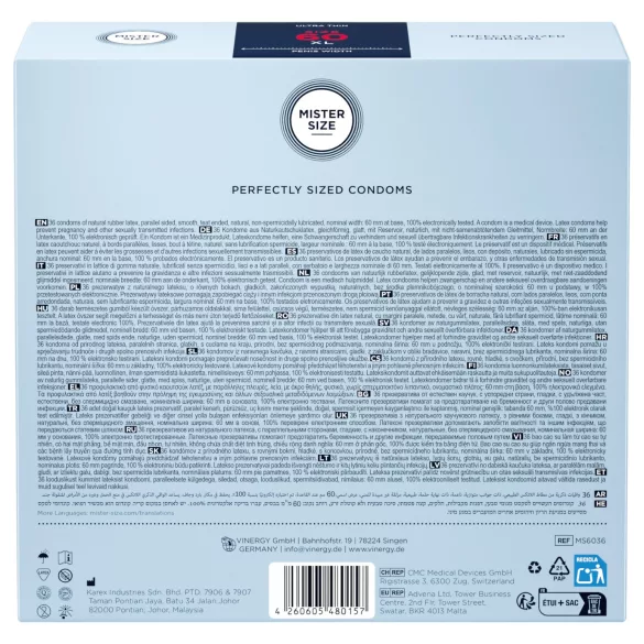 Mister Size - preservativo ultrasottile - 60mm - 36 pezzi