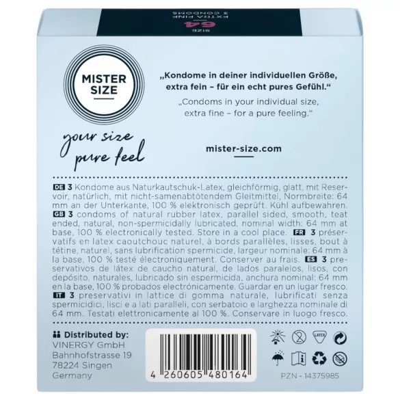 Mister Size - preservativo sottile - 64mm - confezione da 3 pezzi