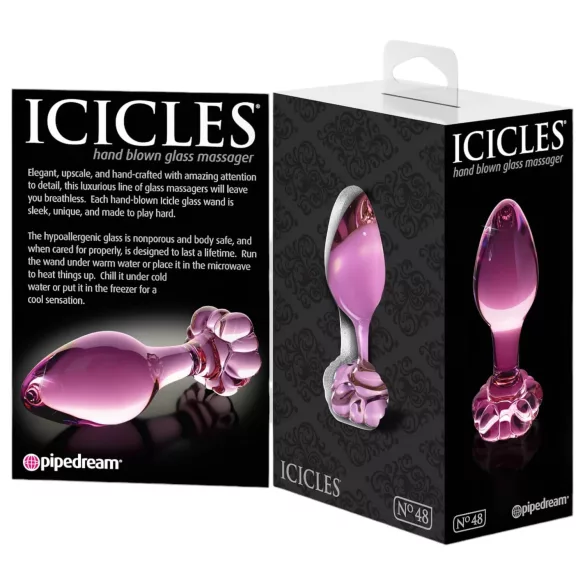 Icicles n. 48 - plug anale in vetro con fiore (rosa)