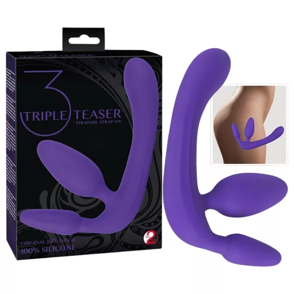 Tripla - dildo strap-on senza cintura - triplo stimolo - silicone viola