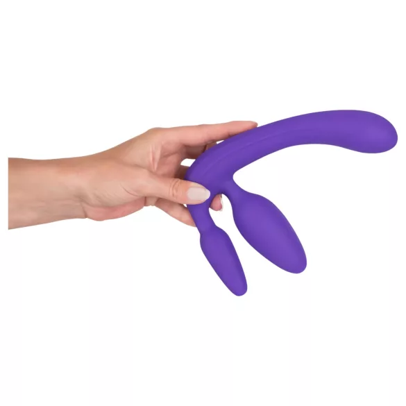 Tripla - dildo strap-on senza cintura - triplo stimolo - silicone viola