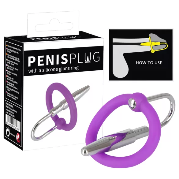 Plug penieno - anello in silicone per glande con dilatatore conico (viola-argento)