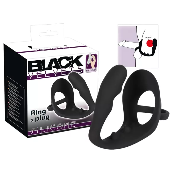 Black Velvets - dildo anale con anello pene e testicoli - silicone nero