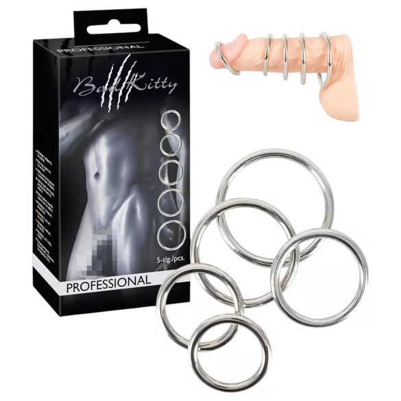 Bad Kitty - set di anelli fallici in metallo - 5 pezzi