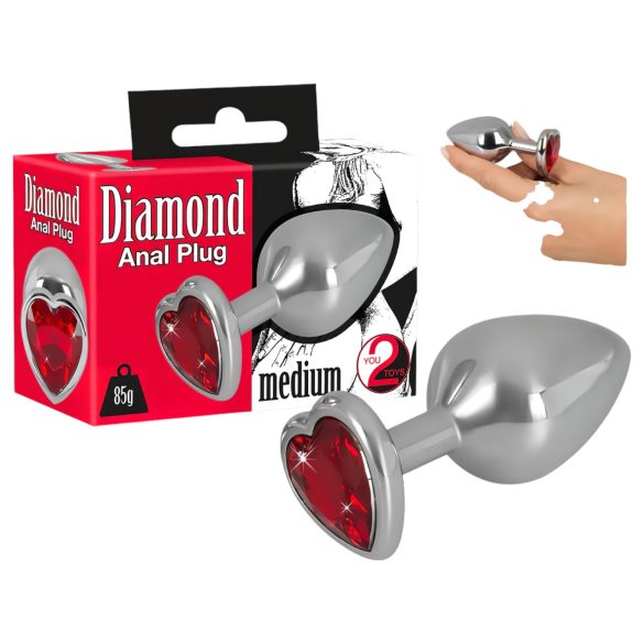 You2Toys - plug anale in alluminio 85g - argento rosso - Diamond
