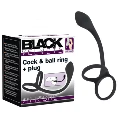   Black Velvets - dildo anale con anello pene e testicoli sottile - nero