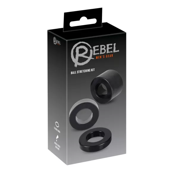 Rebel Ball - anello pene e testicoli - set estensore - nero