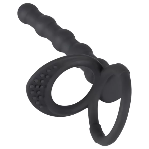 Black Velvets - anello pene e testicoli con plug anale - silicone nero