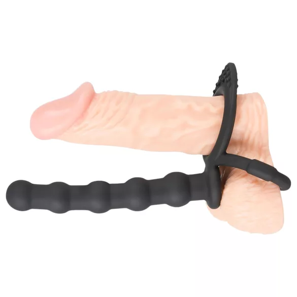 Black Velvets - anello pene e testicoli con plug anale - silicone nero