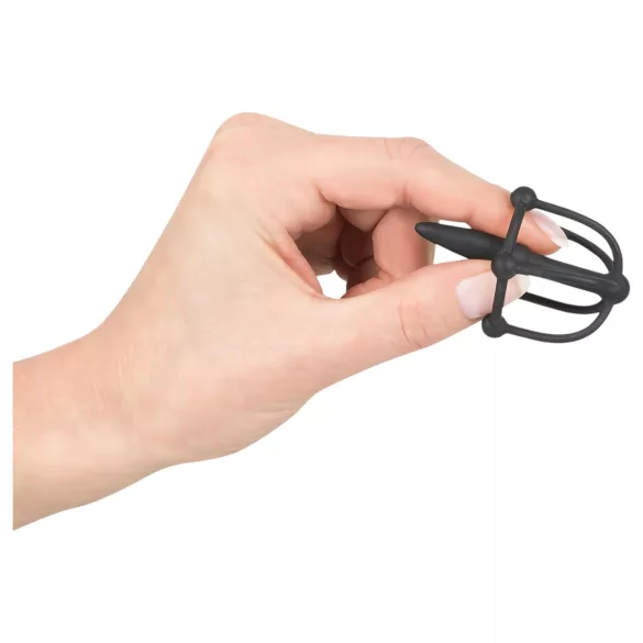 You2Toys - Plug uretrale - gabbia in silicone per glande con dilatatore (nero)