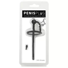   Penisplug - dilatatore uretrale in silicone con anello per glande - nero 0,6 mm