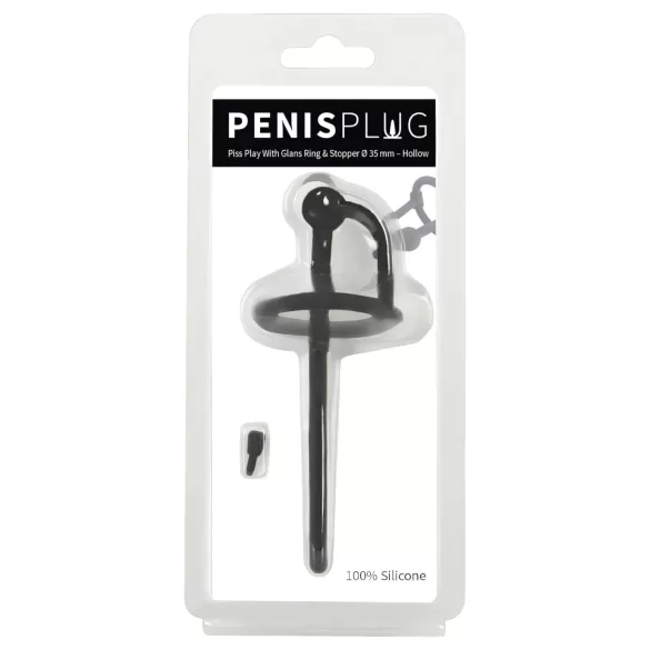 Penisplug - dilatatore uretrale in silicone con anello per glande - nero 0,6 mm
