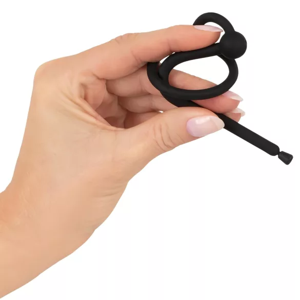Penisplug - dilatatore uretrale in silicone con anello per glande - nero 0,6 mm