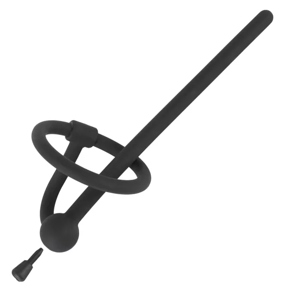 Penisplug - dilatatore uretrale in silicone con anello per glande - nero 0,6 mm