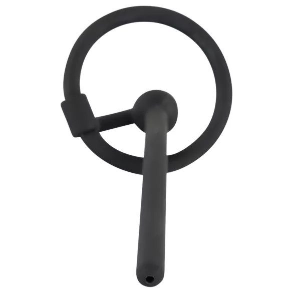 Penisplug - dilatatore uretrale in silicone con anello per glande - nero 0,6 mm