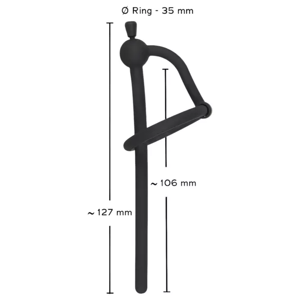 Penisplug - dilatatore uretrale in silicone con anello per glande - nero 0,6 mm