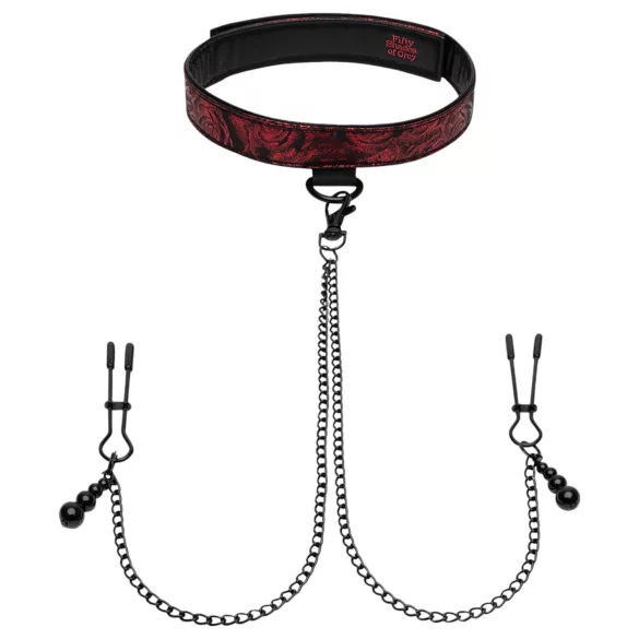 Fifty Shades of Grey - collare con pinze per capezzoli - nero/rosso