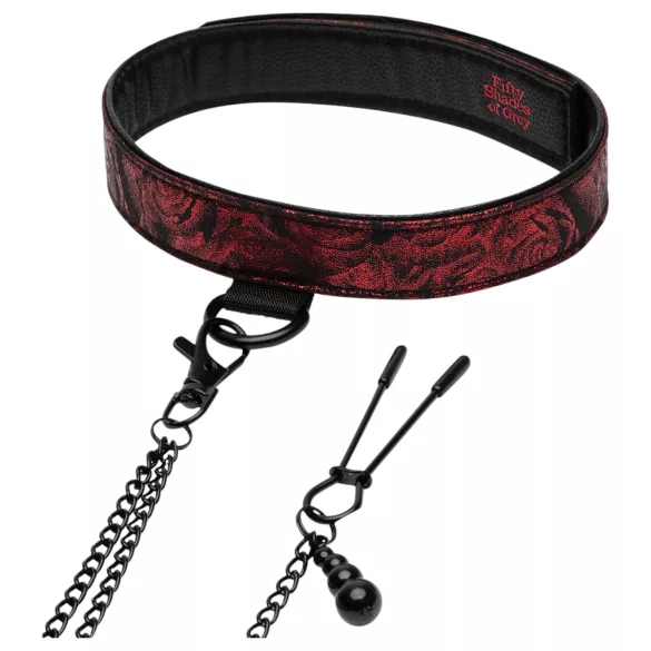 Fifty Shades of Grey - collare con pinze per capezzoli - nero/rosso