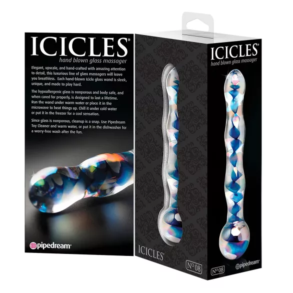 Icicles No. 08 - dildo doppia punta ondulato - vetro trasparente blu