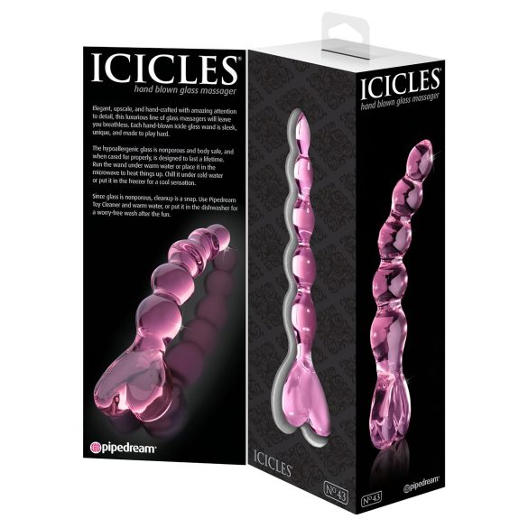 Icicles No. 43 - dildo in vetro con perle e cuore - rosa