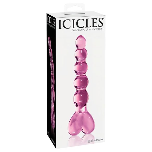Icicles No. 43 - dildo in vetro con perle e cuore - rosa