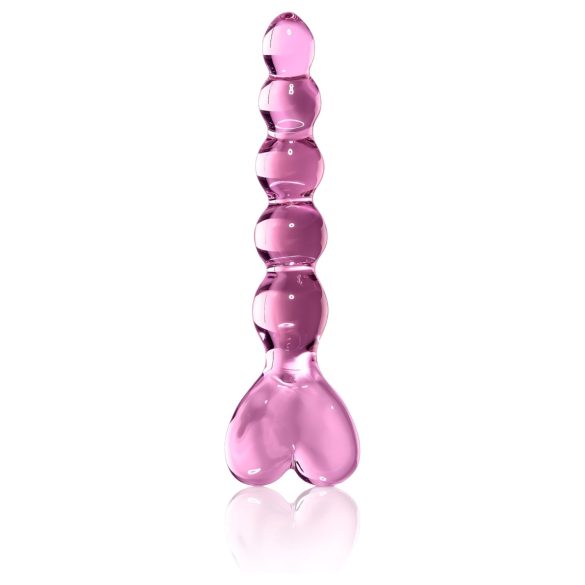 Icicles No. 43 - dildo in vetro con perle e cuore - rosa