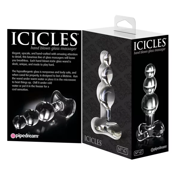 Icicles No. 47 - plug anale triplo con perle - vetro trasparente