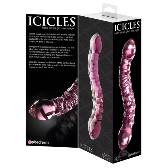 Icicles No. 55 - dildo doppio, punto G - vetro rosa