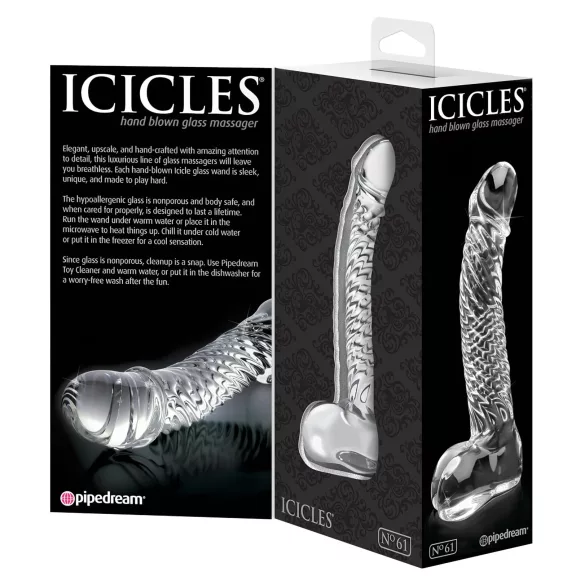 Icicles No. 61 - dildo in vetro realistico con testicoli e pene - trasparente