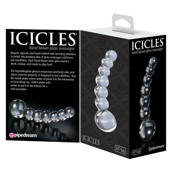 Icicles No. 66 - dildo anale curvo con sfere - vetro trasparente