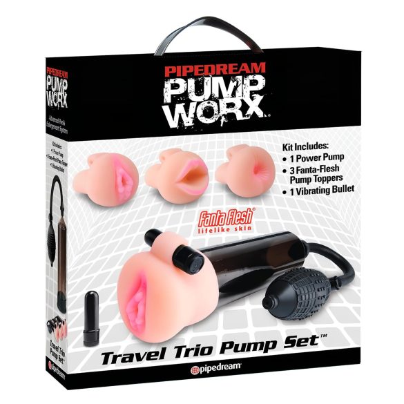Pipedream Travel Trio - set pompa vibrante per pene (nero)