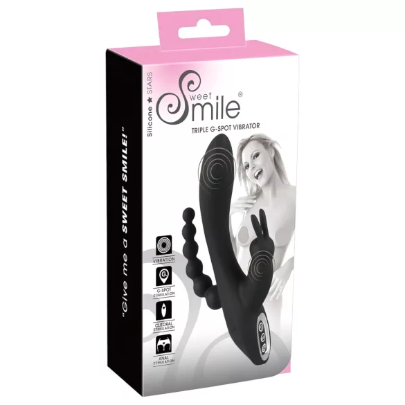 SMILE Triple - vibratore triplo ricaricabile impermeabile nero