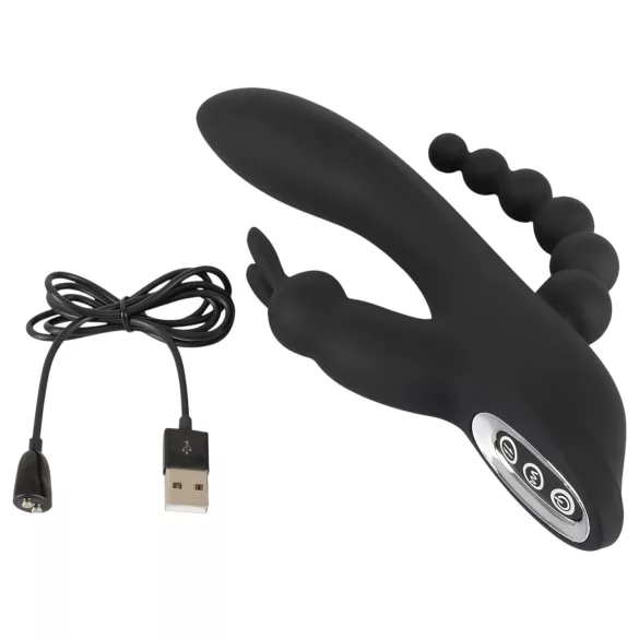SMILE Triple - vibratore triplo ricaricabile impermeabile nero