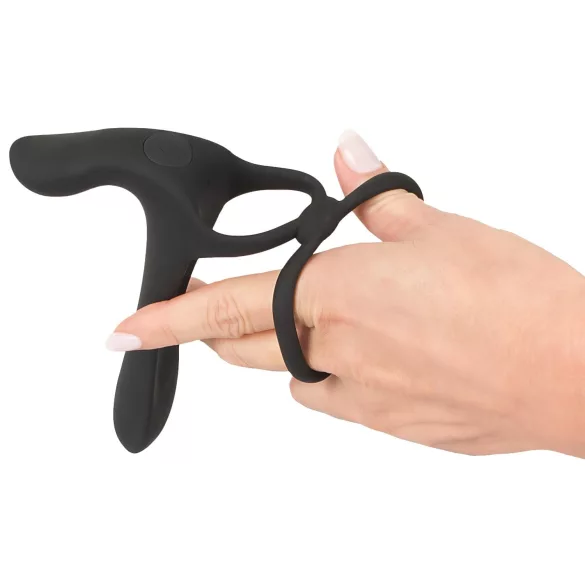 Black Velvets - vibratore coppia ricaricabile e anello fallico 2in1 - nero