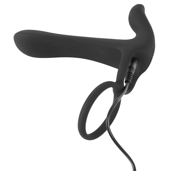 Black Velvets - vibratore coppia ricaricabile e anello fallico 2in1 - nero