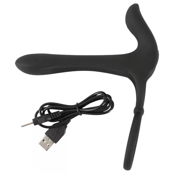 Black Velvets - vibratore coppia ricaricabile e anello fallico 2in1 - nero