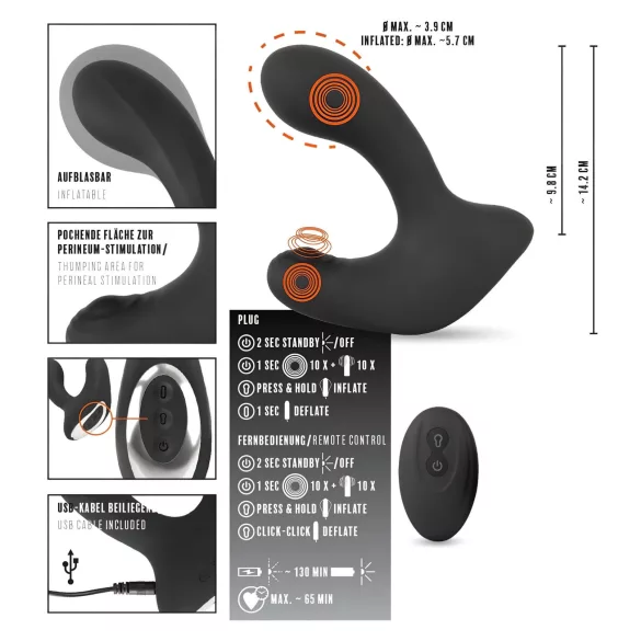 Rebel RC - vibratore anale gonfiabile ricaricabile telecomandato - nero