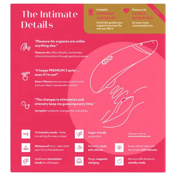 Womanizer Premium 2 - stimolatore clitorideo a onde d’aria - rosa