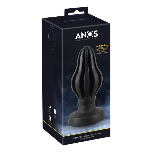 ANOS - plug anale piccolo a coste - morbido silicone nero 7cm