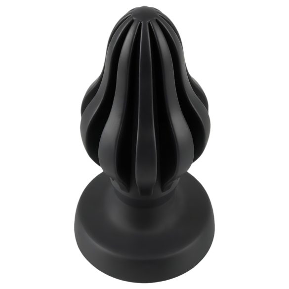 ANOS - plug anale piccolo a coste - morbido silicone nero 7cm