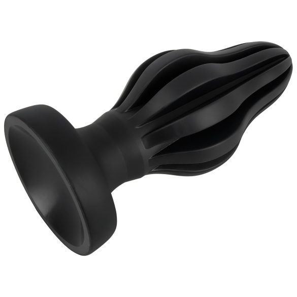 ANOS - plug anale piccolo a coste - morbido silicone nero 7cm