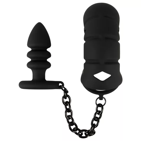 Black Velvets - gabbia pene in silicone con plug anale - nero