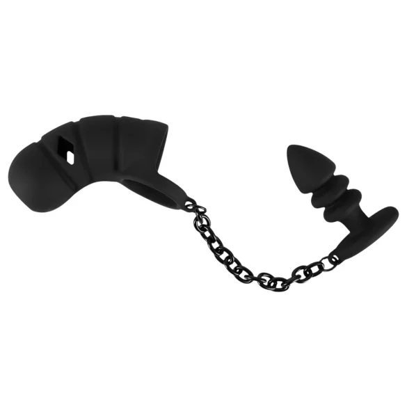 Black Velvets - gabbia pene in silicone con plug anale - nero