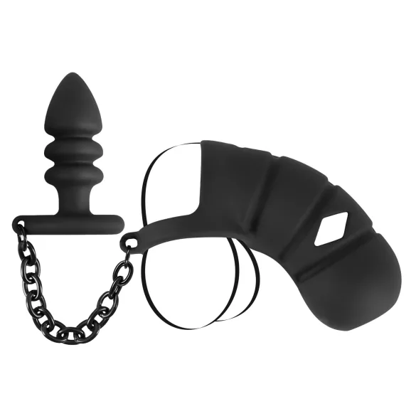 Black Velvets - gabbia pene in silicone con plug anale - nero