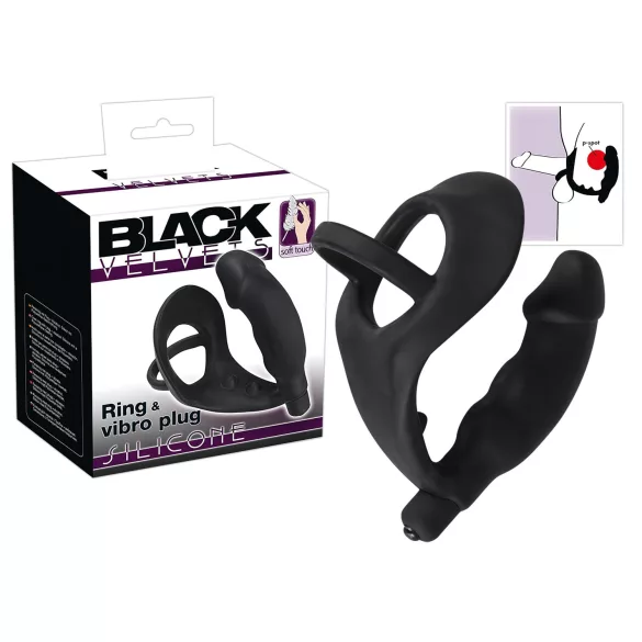 Black Velvets - vibratore anale con anello pene e scroto - nero