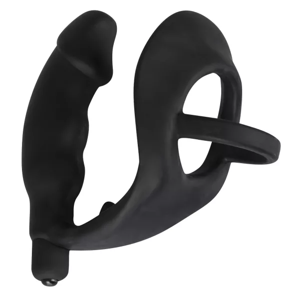 Black Velvets - vibratore anale con anello pene e scroto - nero