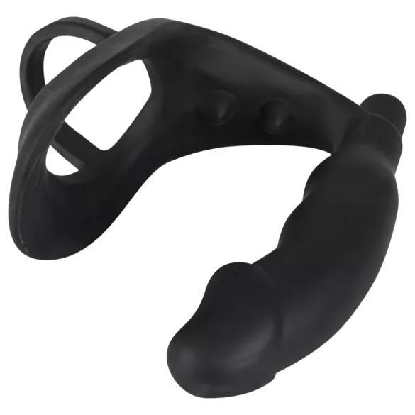 Black Velvets - vibratore anale con anello pene e scroto - nero