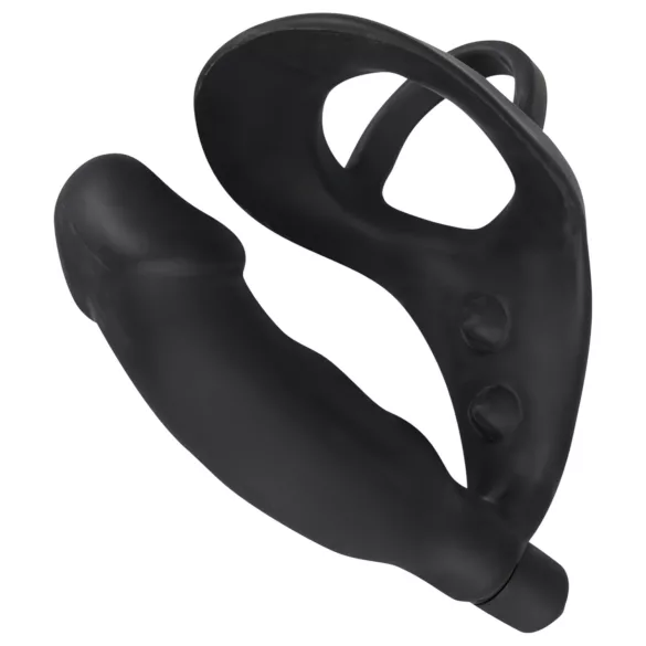 Black Velvets - vibratore anale con anello pene e scroto - nero